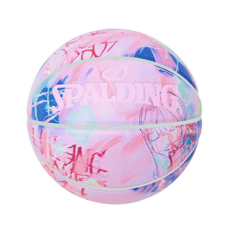 SPALDING 77-517J 藍にいな プレイ コンポジット 7号球 ●素材：合成皮革 ●サイズ：7号 ●屋内・屋外どちらも使用できる合成皮革ボール。 ●表はパステルカラーのロゴ、裏はイラストデザインを生かした無色のエンボスロゴの裏表異なるデザインのコンポジットボール。 ●10・20代の若者から絶大な支持を受けるイラストレーター・漫画家の藍にいなとのコラボレーションアイテム。 ●手に取る人への"pray(祈り)"の想いを込めた書下ろしイラストをプリント。 ●専用ボックス付き。