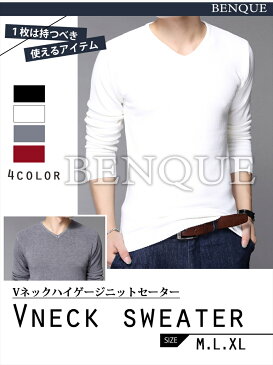 【最大500円クーポン配布中】 メンズ セーター Vネック 春 夏 秋 薄手 シンプル 長袖 無地 カジュアル ニット ハイゲージニット 通勤 通学 スクール 秋服 M〜XL