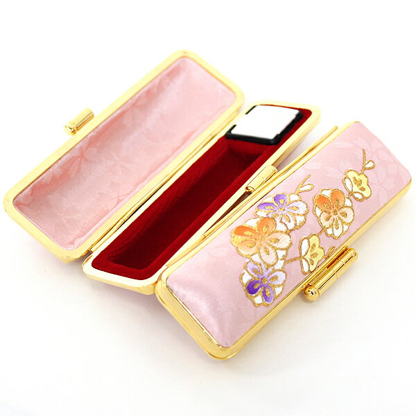 【100円クーポン中】実印 印鑑ケース おしゃれ 15mm はんこケース ピンク色 万葉 13.5mm〜15mm 朱肉付き 印鑑収納 プレゼントやギフト 13....