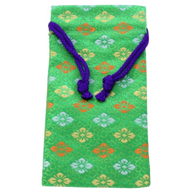 【ポイント2倍】印鑑 袋 ハンコは付いておりません。印袋のみ 印守袋 緑色 花菱 模様 巾着 約7x14cm お..