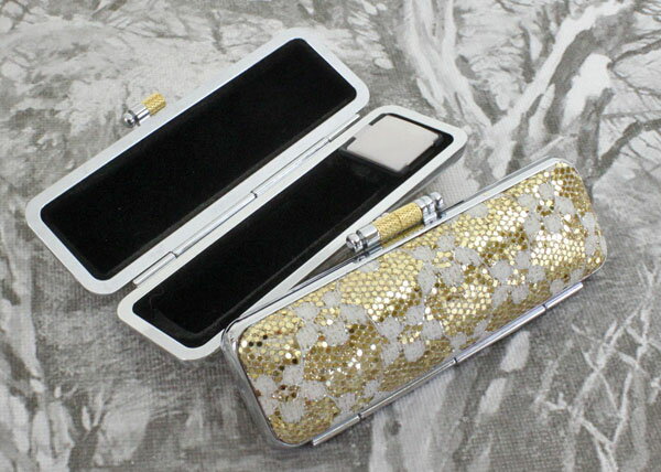 【100円クーポン中】印鑑ケース 15mm はんこケース ゴールド色 花 きらめきラメ ケース 13.5mm〜15mm おしゃれ 印鑑収納 朱肉付き ハンコケー...