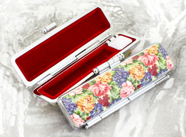 【100円クーポン中】印鑑ケース はんこケース ST枠 シルバー 花 ケース バラ1 16.5mm 〜 18mm おしゃれ 印鑑収納 朱肉付き ハンコケース 印...