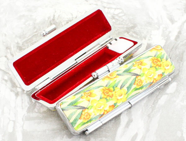 【ポイント2倍】印鑑ケース 15mm はんこケース ST枠 シルバー 花 ケース すいせん1 13.5mm〜15mm おしゃれ 印鑑収納 朱肉付き ハンコケース...