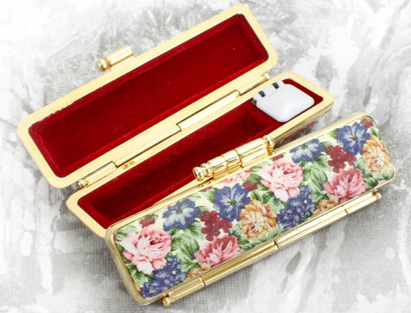 【100円クーポン中】印鑑ケース はんこケース ST枠 ゴールド 花 ケース バラ1 16.5mm 〜 18mm おしゃれ 印鑑収納 朱肉付き ハンコケース 印...