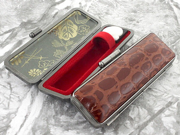 【100円クーポン中】印鑑ケース はんこケース ミラクルスーパーワニ ケース 牛革 型押し 16.5mm 〜 18mm おしゃれ 印鑑収納 朱肉付き ハンコケー...