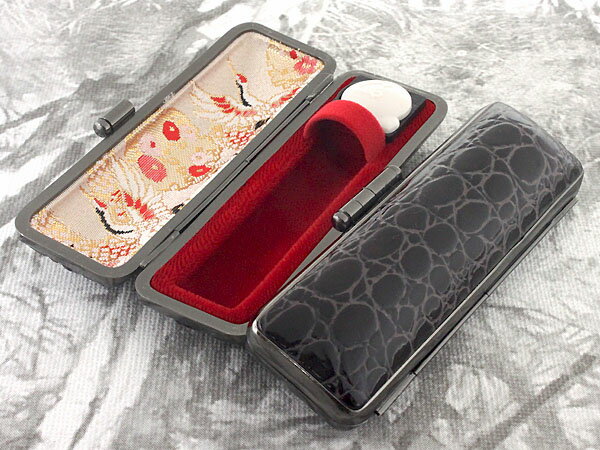 【100円クーポン中】印鑑ケース はんこケース スーパーワニサイドエナメル ケース 牛革 型押し 16.5mm 〜 18mm おしゃれ 印鑑収納 朱肉付き ハン...