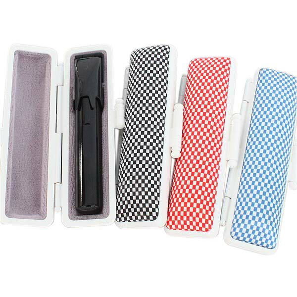 印鑑 はんこセット 黒水牛 ケース付き 10.5mm または 12mm 認印 銀行印 ホワイトフレーム 小市松紋 印鑑ケース ケース付きセット 全3柄 お洒落 ...