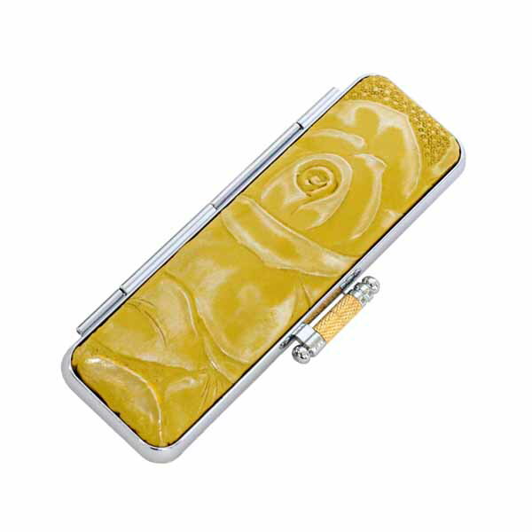【100円クーポン中】印鑑ケース 15mm はんこケース 牛革 バラ押し ケース 薔薇 イエロー 13.5mm〜15mm おしゃれ 印鑑収納 朱肉付き ハンコケ...