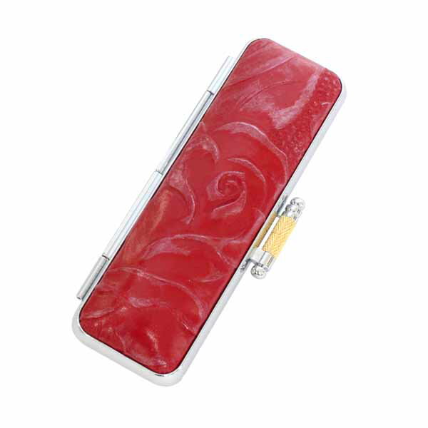 【クーポン発行中】 印鑑ケース はんこケース 牛革 バラ押し ケース 紅 薔薇 13.5mm 〜 15mm おしゃれ 印鑑収納 朱肉付き ハンコケース 印鑑 ケース プレゼントやギフトに! 実印 銀行印 認印 個人ハンコ