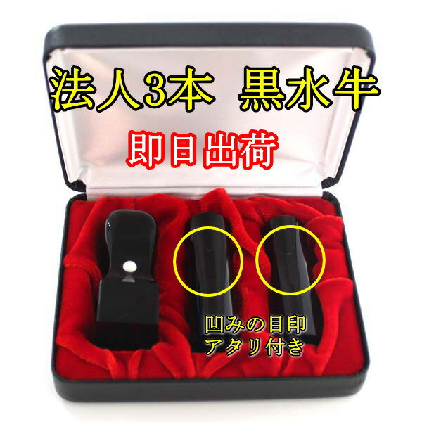 【1,000円クーポン中】法人印鑑 キャンペーン 即日配送 法人印鑑セット 会社設立 コンパクトセット 3本 黒水牛 印鑑 実印 銀行印 丸印 寸胴 18mm ...