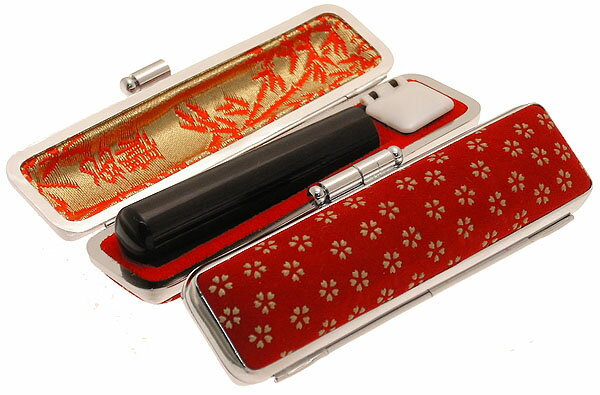 【100円クーポン中】印鑑 銀行印 セット ケース付き はんこ 黒水牛 銀行印 認印 12mm アタリ付き ケース付き 鹿革 赤印伝 桜 花びら 印鑑ケース 朱...