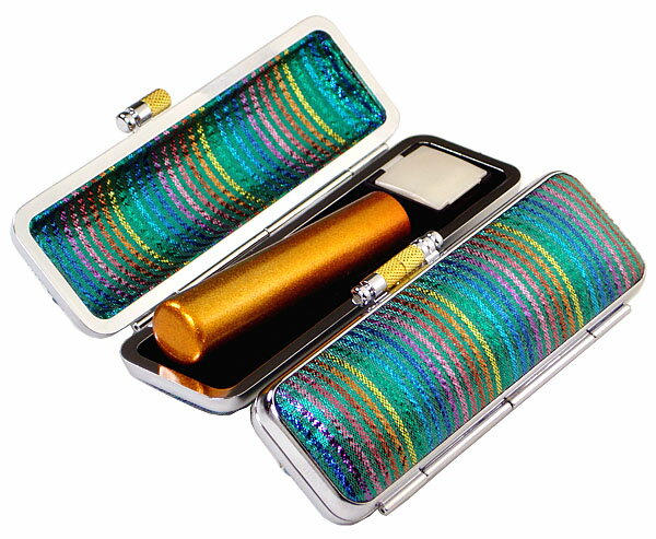 印鑑 銀行印 セット ケース付き はんこセット メタリック天然本水牛 メタリックゴールド 印鑑セット ケース付き 銀行印 認印 12mm グリーン色 かぐや 印...