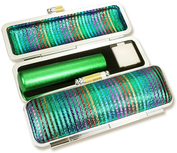 印鑑 はんこセット メタリック天然本水牛 メタリックグリーン 印鑑セット ケース付き 認印 銀行印 10.5mm アタリ シール 印鑑ケース グリーン かぐや ...