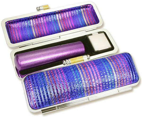 【500円クーポン中】印鑑 認印 水牛 あたり シール 10.5mm メタリック 天然本水牛 バイオレット 印鑑セット ケース付き アタリ シール はんこ セッ...