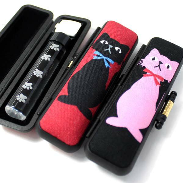 【100円クーポン中】印鑑 はんこセット 足跡 クリア透明印鑑 12mm 黒ねこのタンコorピンクのピンコケースセット 朱肉付 プレゼント ギフト 【銀行印 認...