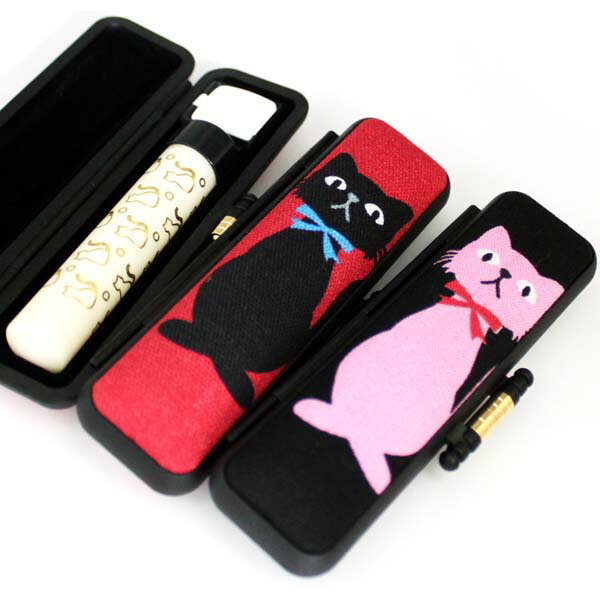 印鑑 銀行印 ケース付き セット はんこ 金箔が輝く ブリリオ シルキー金 ねこ印鑑 12mm 黒ねこのタンコ or ピンクのピンコ かわいい 印鑑ケース ケー...