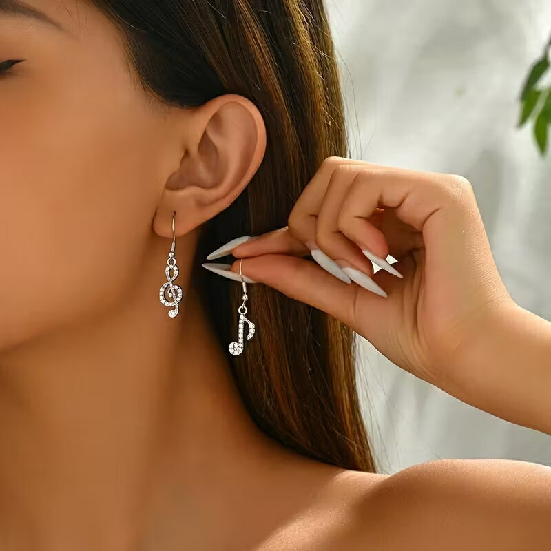 ピアス フック タイプ シリコンキャッチ付き NO.1 音符 トーン記号 主な素材:合金 耳針の材質:鉄 装飾素材:ラインストーン ガラス フックタイプ 型のサムネイル