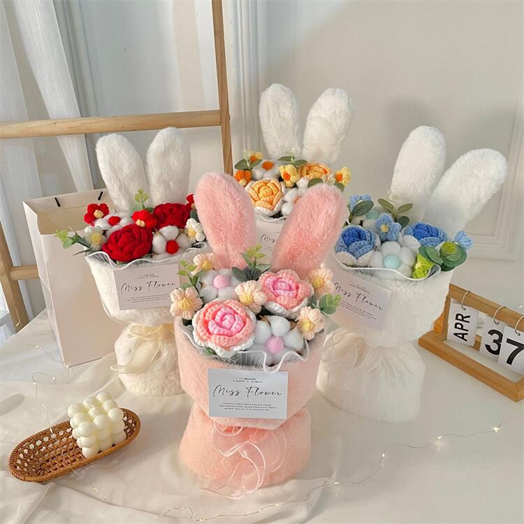 ウサギの耳 ぬいぐるみの花束 手編み　糸 かぎ針編み アレンジメントブーケ ギフト ぬいぐるみ ブーケ かわいい 贈り物 子供 プレゼント