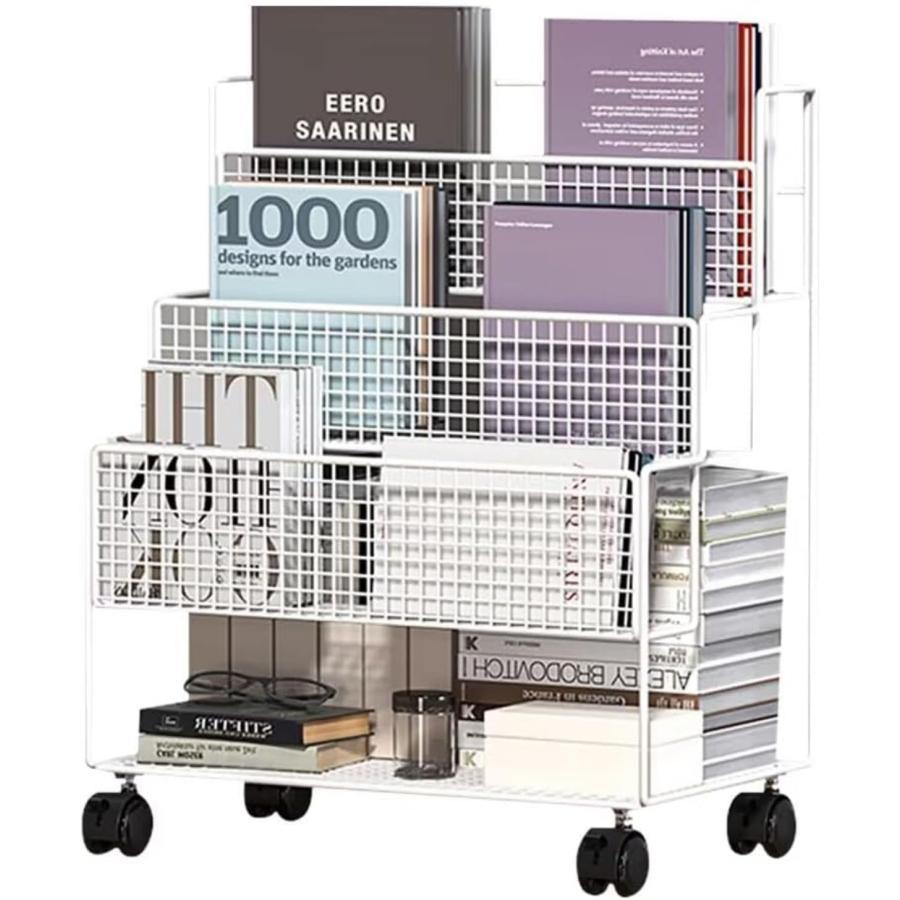 本棚 書類棚 雑誌ラック ファイルワゴン ブックシェルフ キャスター付き デスク下 大容量 移動式 階段..