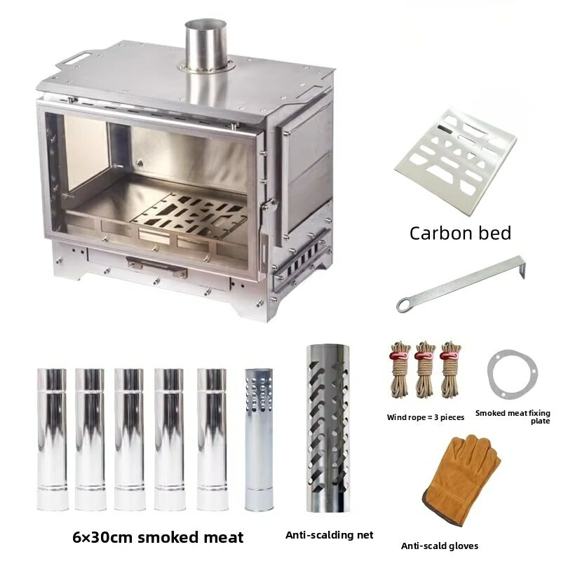 屋外用薪ストーブ テントヒーター ステンレス鋼 3面ガラス 火災観察用暖炉 焚き火台 ポータブル 煙突付き キャンプ用炉