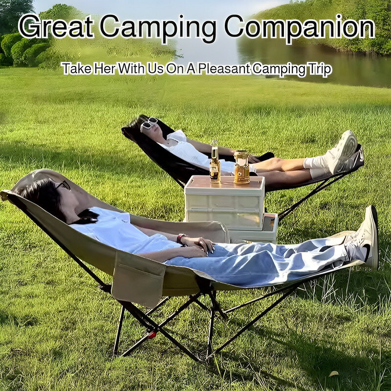 ポータブルアウトドアチェア 収納バッグ付き アウトドアリクライニングチェア 折りたたみ脚サポート付き キャンプビーチチェア 昼休み折りたたみ椅子