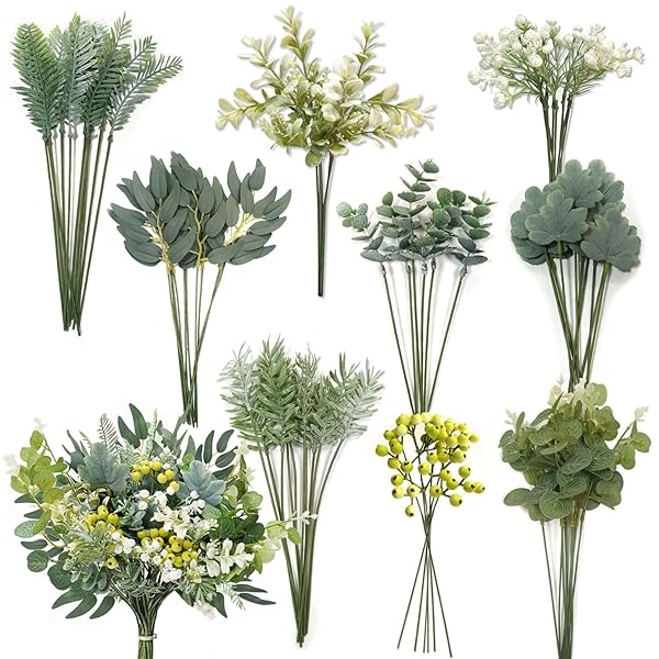 人工葉 茎付き偽葉 人工ユーカリ 造花 観葉植物 78個、9種類 インテリア おしゃれ 結婚式ブー bens-roots-10020303 BENS ROOTS パッケージ画像