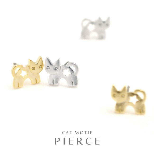 乐天商城 - ネコ シルエット 星マーク バックキャッチ ピアス レディース 女性用 シンプル ねこ 猫 キャット アニマル 動物 スター 大人 上品 オフィスコーデ カワイイ キレイ キュート ガーリー イヤアクセ おしゃれ カジュアル アクセサリー P2【メール便送料無料】