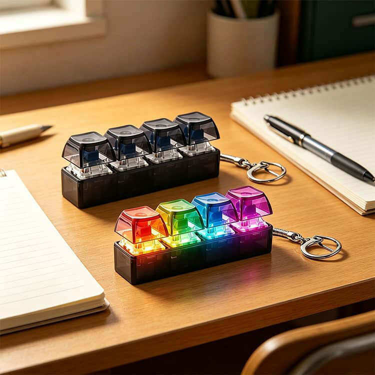 キーボードキーホルダー 光る キーホルダー シンプル ミニキーボード 握る クリア 透明 4キー キーボード ライト付き 2個セット バッグチャーム 指遊び ストレス解消 グッズ キー押し 減圧 ボタン スクイーズ 光る 大人 子供 プッシュトイ ストレス発散 おもちゃ beppin14-10005456 Beppin楽天市場店 サンプル画像3