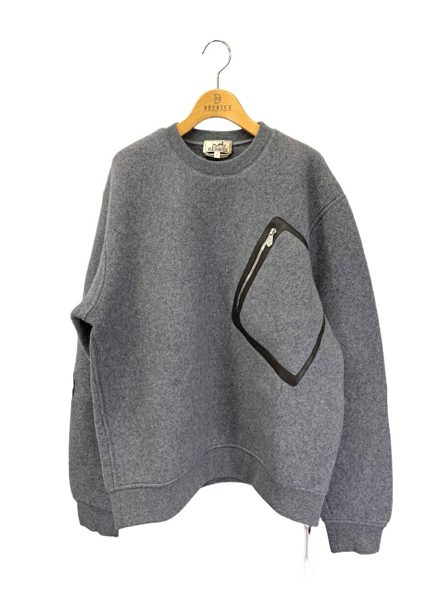 【20%OFF】エルメス Crewneck sweater with pocket detail H367715HA76LA ニット セーター L グレー レザーパイピング【中古】 ITDGN75GXKN8 RSS10