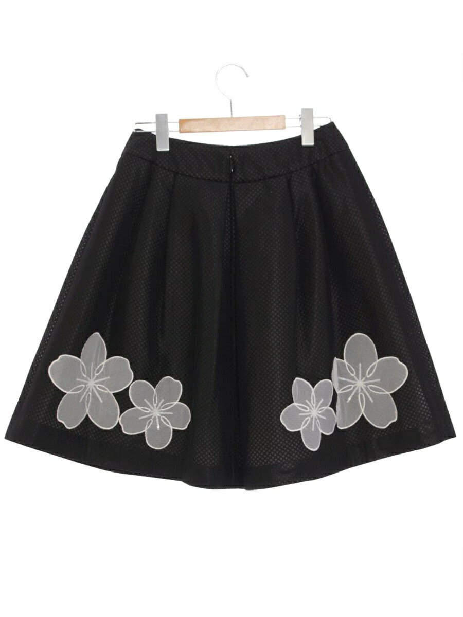 エムズグレイシー 627302 スカート 40 ブラック フラワーモチーフ スパンコール フレア【中古】ITB52D5SFQVM
