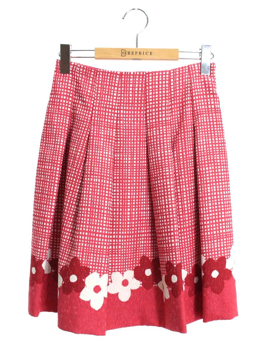 乐天商城 - エムズグレイシー 527545 スカート 36 ピンク チェック フラワーモチーフ【中古】 ITERK5YKXV2O
