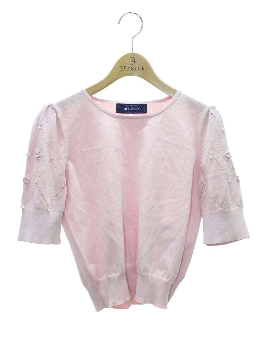 エムズグレイシー 318105 ニット セーター 38 ピンク パール 刺繍【中古】 ITSOTGGDIGX2(4.0)