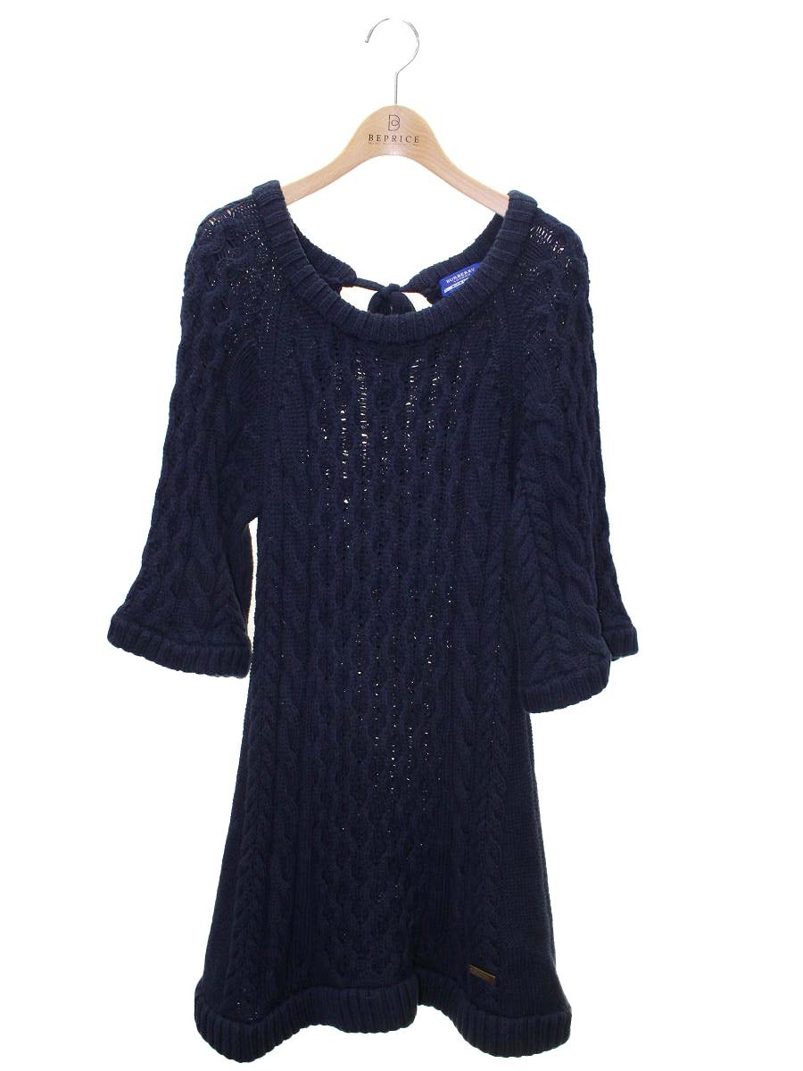 バーバリーブルーレーベル E1J08-358-29 ニットワンピース 38 ネイビー ケーブルニット【中古】 IT3CIL56870O