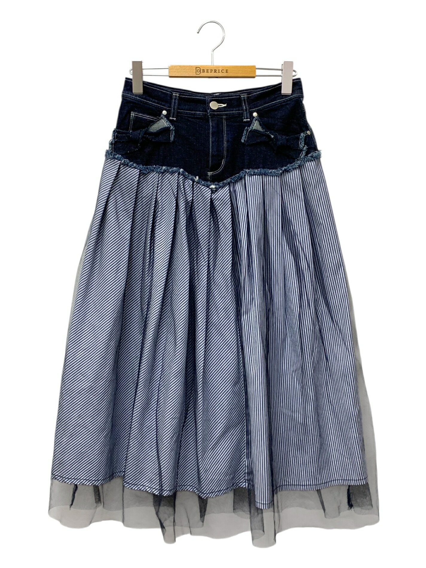 乐天商城 - エムズグレイシー 017137 スカート 38 ネイビー Denim x Stripe Skirt【中古】 IT18VDGJK41C