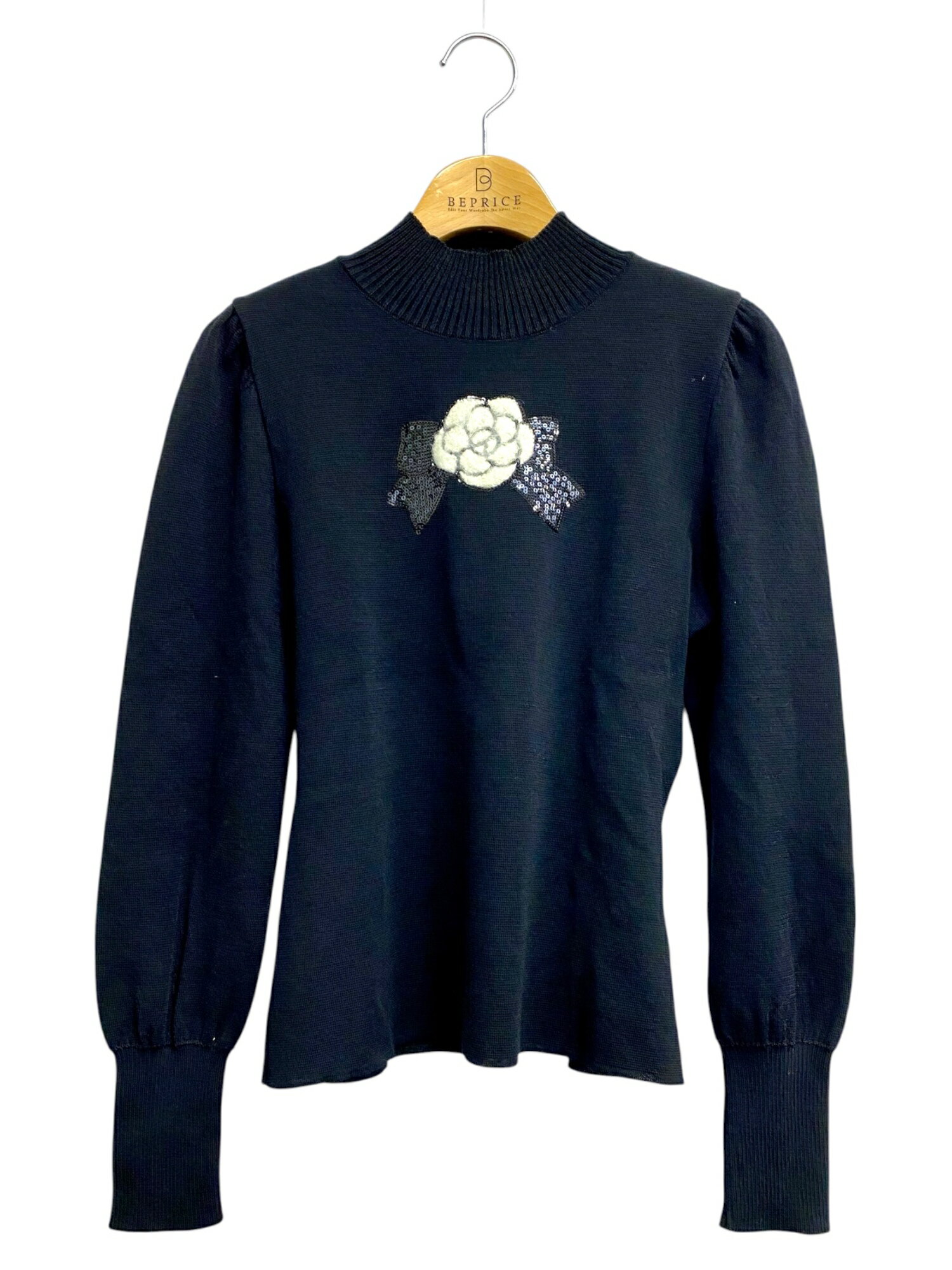 乐天商城 - エムズグレイシー Camellia Motif Knit 818568 ニット セーター 40 ブラック フラワーモチーフ スパンコール【中古】 ITZUH66VQJYG