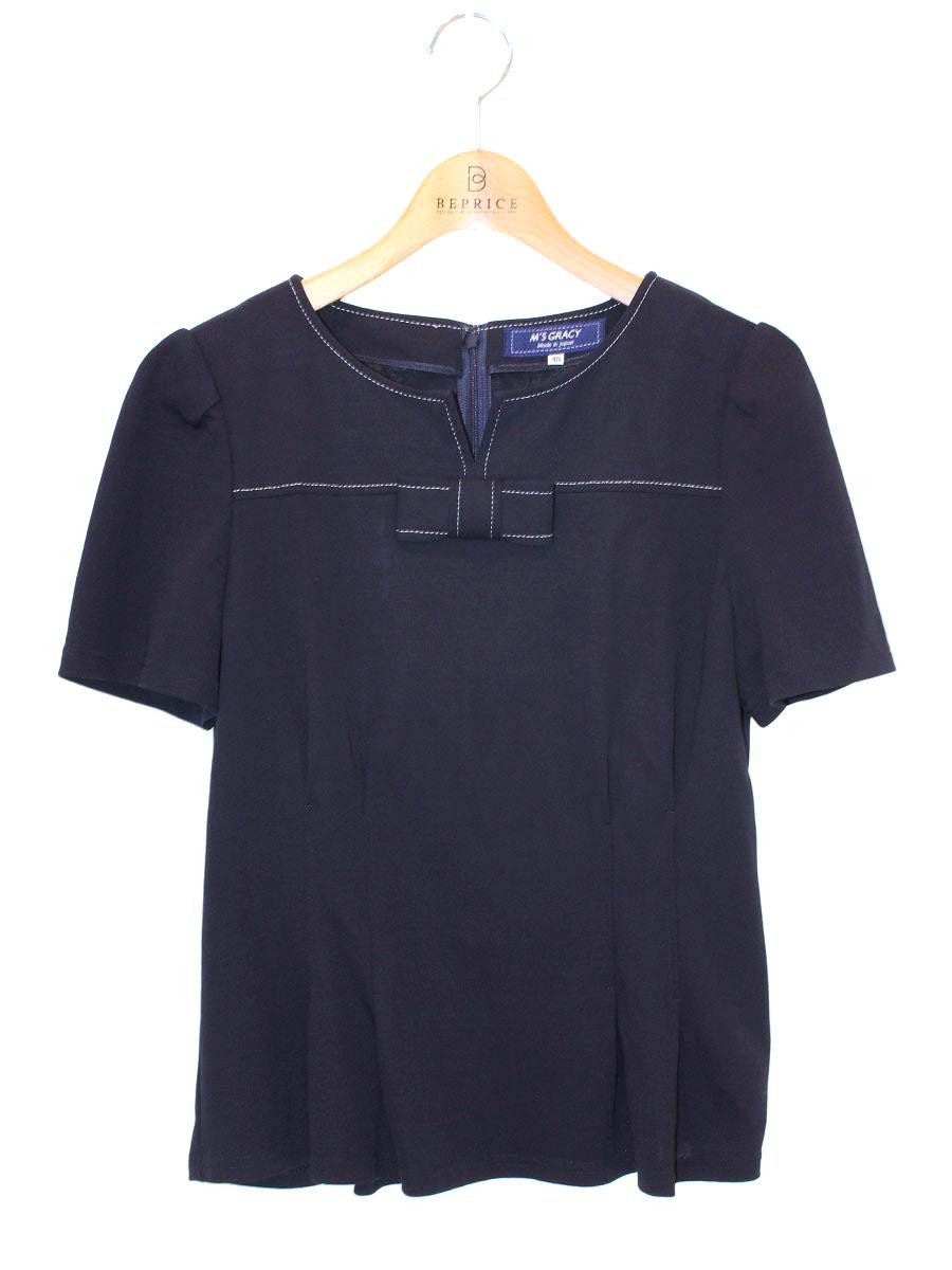 乐天商城 - エムズグレイシー 015313 Tシャツ カットソー 40 ネイビー ステッチ リボン【中古】 IT8QFXHEE4DW