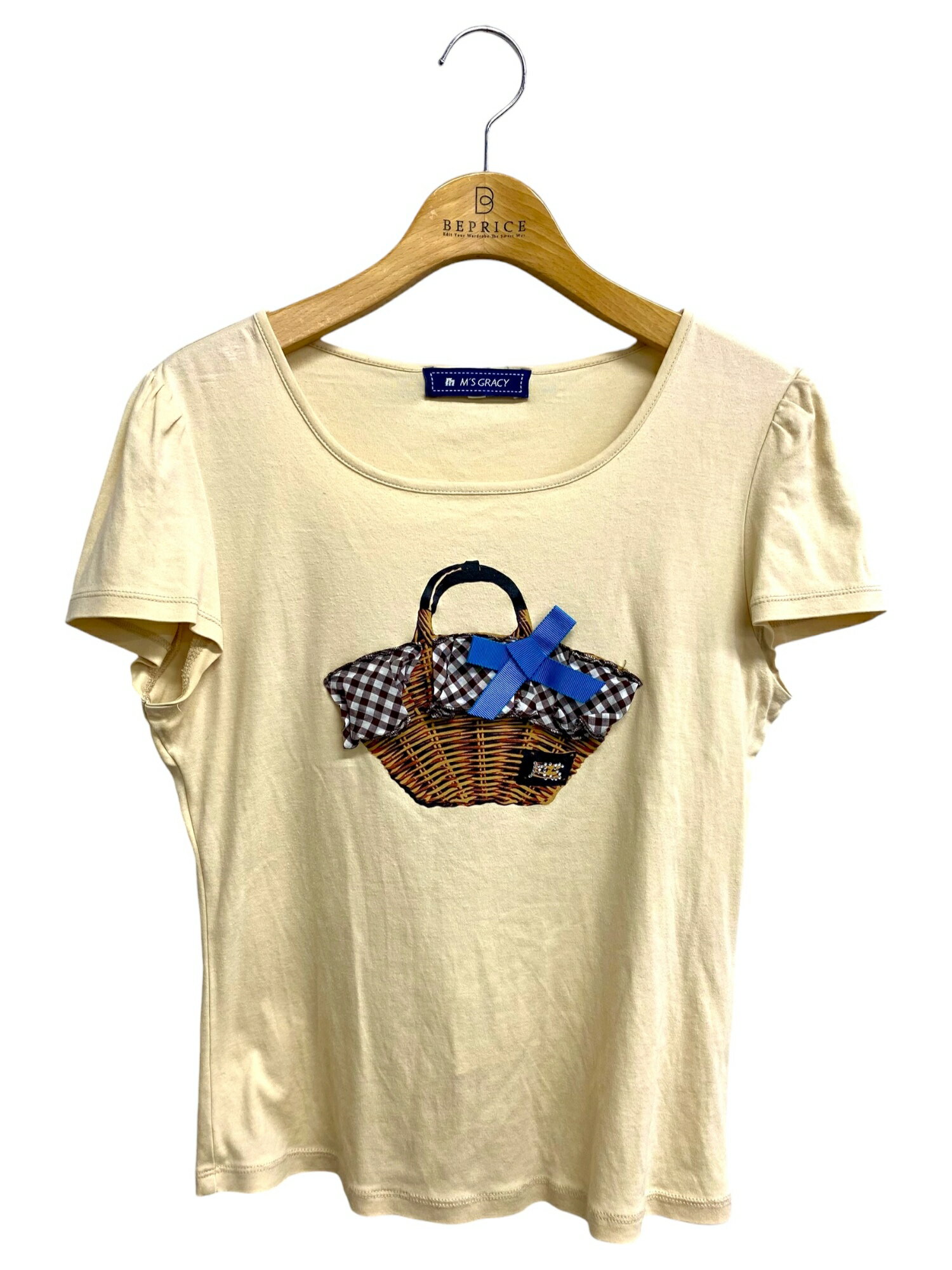 乐天商城 - エムズグレイシー 425333 Tシャツ 38 ベージュ カゴバッグプリント【中古】 ITT4LESJAIDC