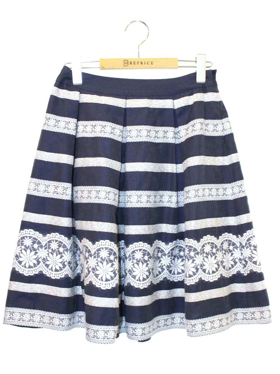 乐天商城 - エムズグレイシー 527319 スカート 38 ネイビー レースボーダー フラワーカットワーク【中古】 ITX9VP422KG8