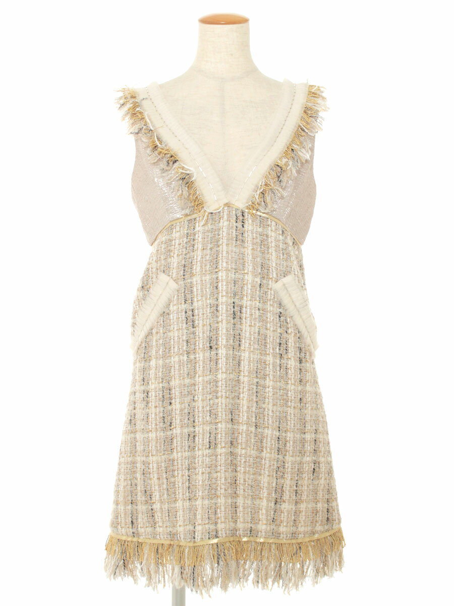 チェスティ ワンピース ツイード フリル ノースリーブ 0【Aランク】【中古】tn200621