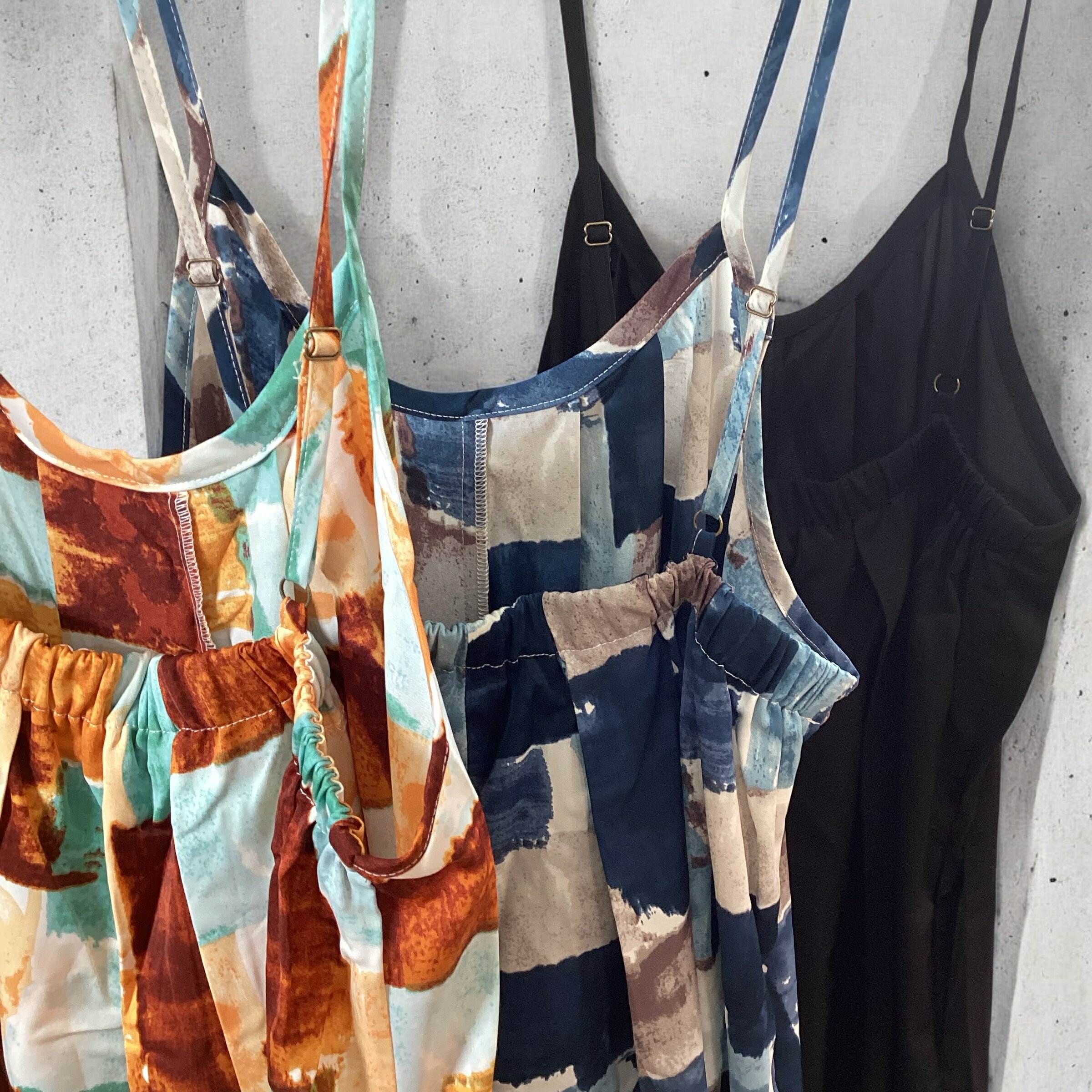 コクーンワイドサロペットパンツ　イエローブラウン　ネイビー　ブラック　SC-018　肩紐調節可能