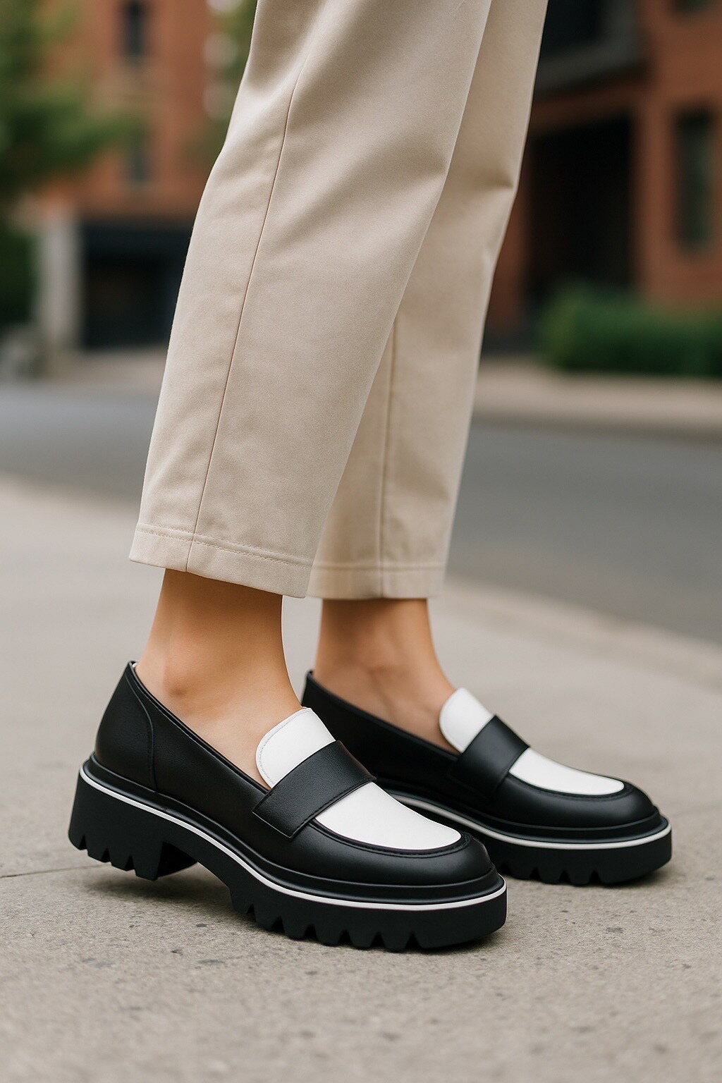 厚底 ローファー ローヒール　コンビ