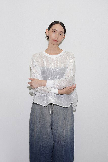 【即納】【CYAN 2026 SPRING&SUMMER Vol1】　CYAN　TOKYO　シアン　シアントウキョウ　グロッシーシアーボーダーブラウス bequadro-10001526 bequadro サンプル画像2