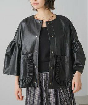 Rakuten - 【予約】【早期予約でポイント10倍】【GARENA 2026 AUTUMN COLLECTION Vol1】【8月下旬～9月上旬入荷予定】GARENA　ガレナ　フリルポケットエコレザージャケット　型番70062-3104