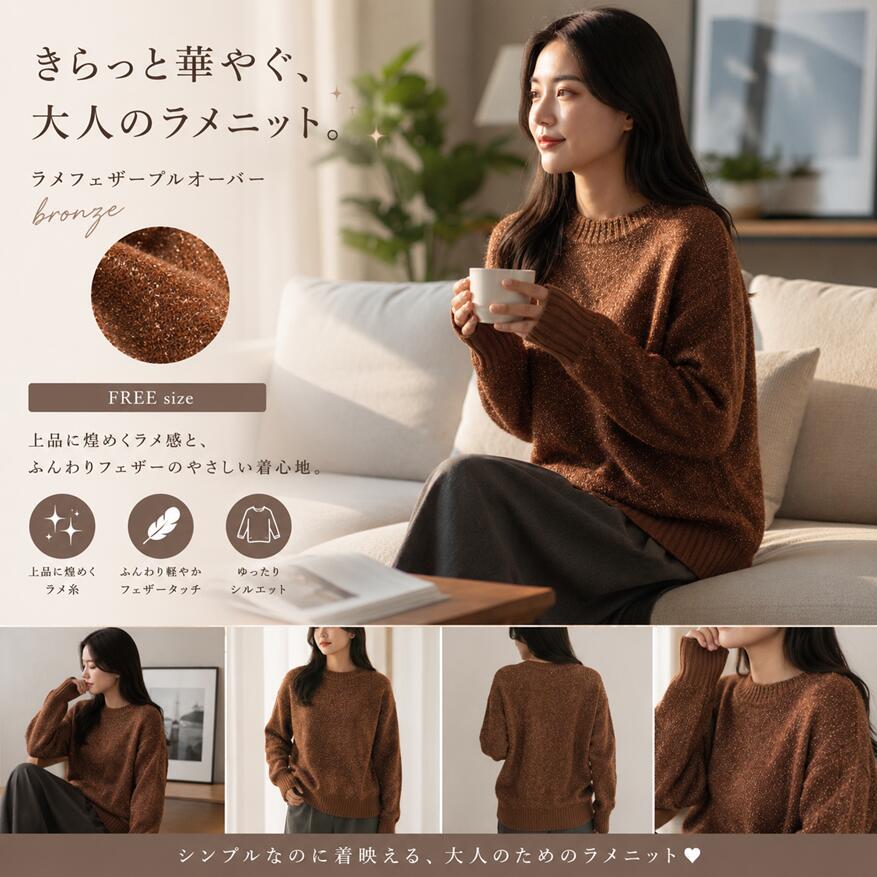 Rakuten - 【60％OFF】【メーカー希望小売価格6,490円】ZAMPA　ザンパ　ラメフェザー　毛混　クルー　プルオーバー　Mサイズ　ゆったり