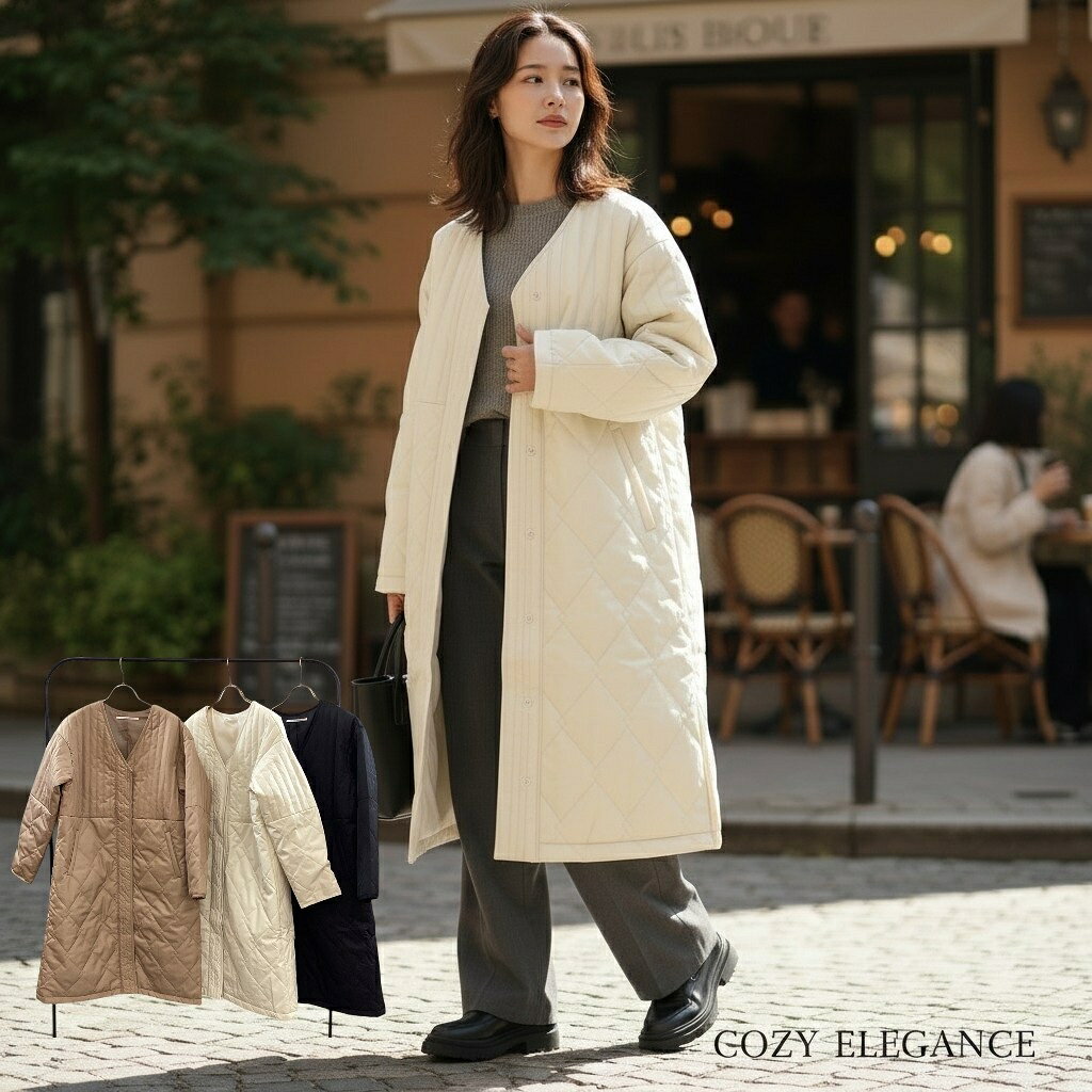 【40％OFF】【メーカー希望小売価格8,690円】ZAMPA パターンMIXキルティングロングジャケット　型番22-0092