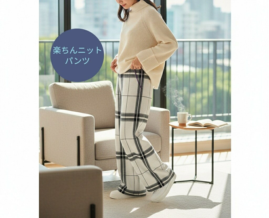 乐天商城 - 【40％OFF】チェックニットパンツ　BL111074　FREE　ブラック　グレー　ホワイト