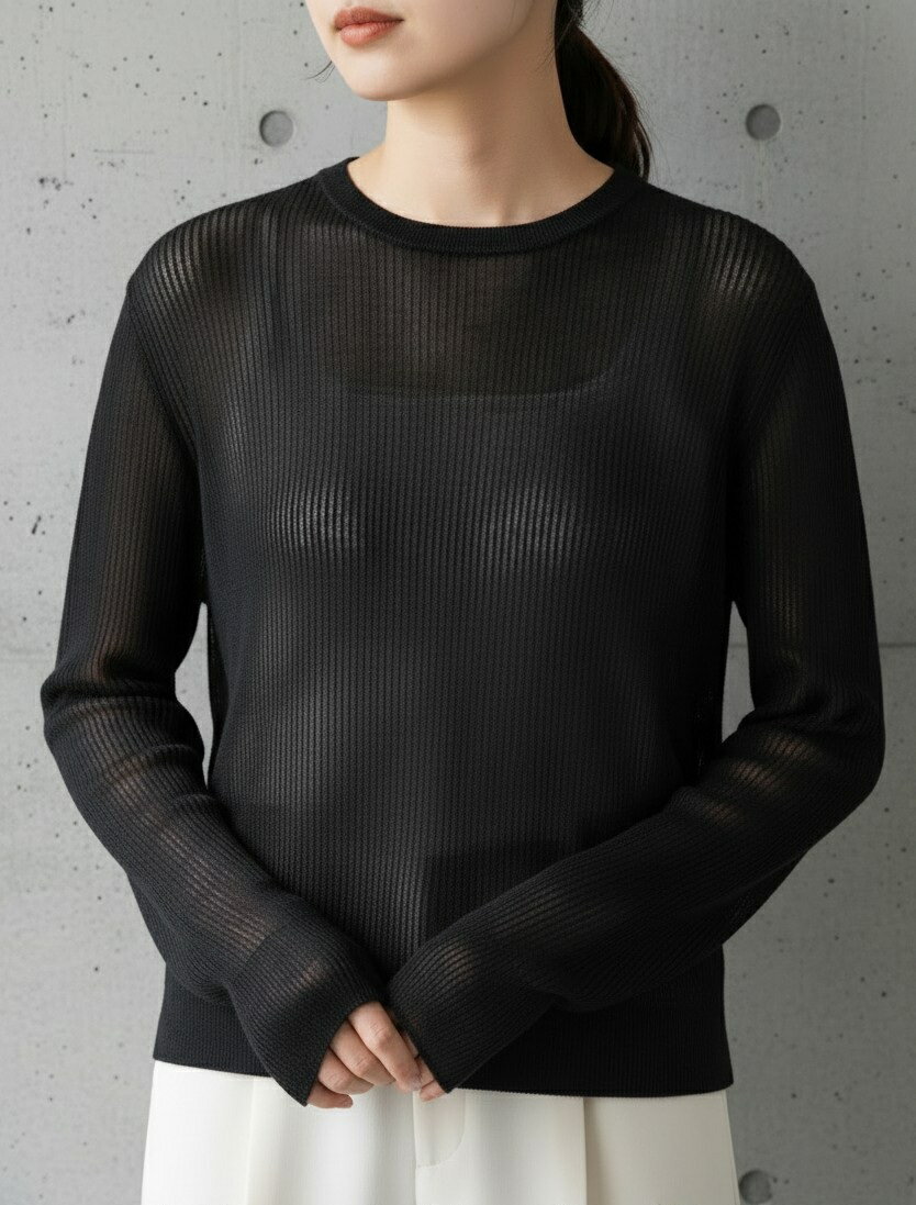 乐天商城 - 【予約】【早期予約でポイント10倍】【PRIORITY 2026 Autumn Collection】【8月上旬～8月下旬入荷予定】PRIORITY プライオリティ　シアーニットプルオーバー　P66210SW