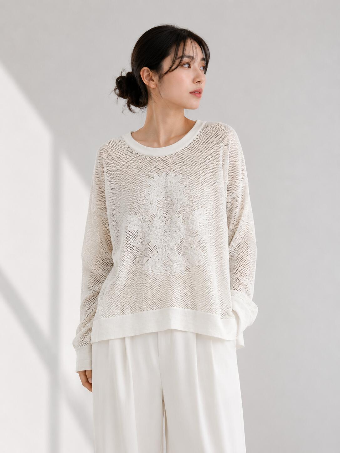 樂天商城 - 【予約】【早期予約でポイント10倍】【PRIORITY 2026 winter collection】【10月上旬～10月中旬入荷予定】PRIORITY プライオリティ　刺繡メッシュプルオーバー/P67003KR