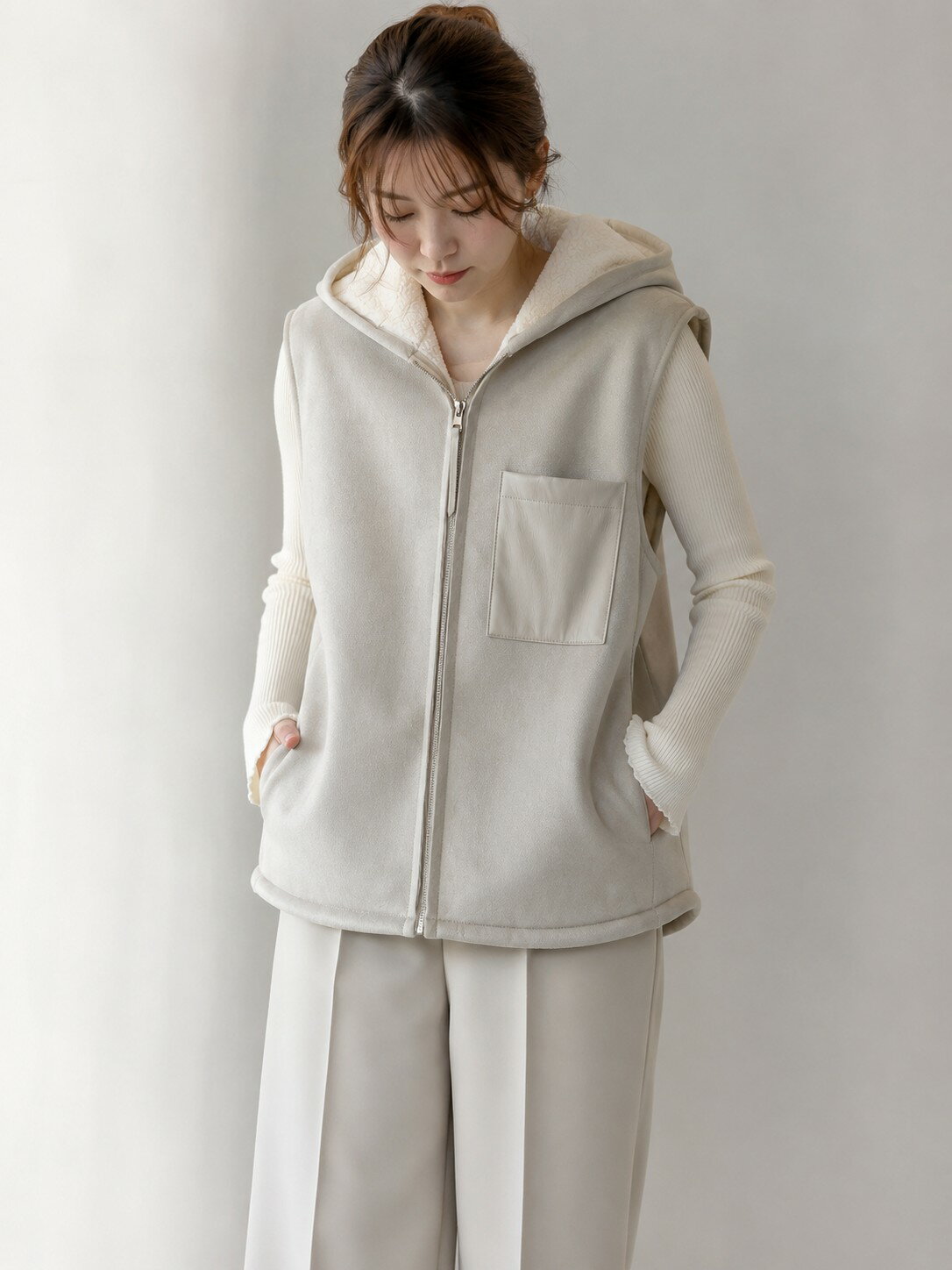 乐天商城 - 【予約】【早期予約でポイント10倍】【PRIORITY 2026 winter collection】【10月上旬～10月中旬入荷予定】PRIORITY プライオリティ リバーシブルムートンベスト/P67028BF