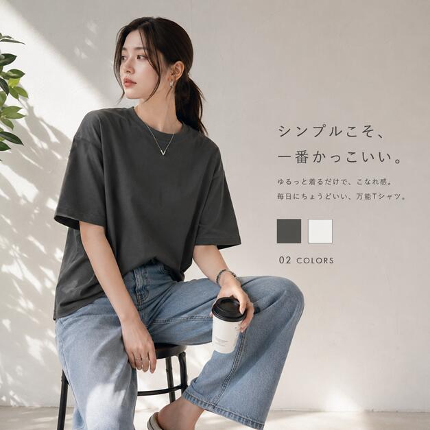 乐天商城 - ZAMPA USAコットンクルーネックTシャツ　型番35-0657　FREE　フリーサイズ　オフホワイト　チャコール　抗菌防臭加工